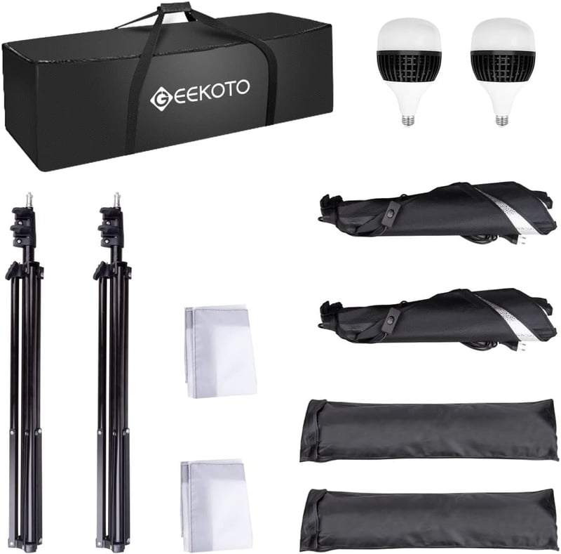 GEEKOTO Softbox szett 50x70cm fotóstúdió világítás 2db izzóval és állvánnyal