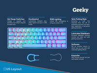 Geeky GK61 60% Mechanikus Gaming Billentyűzet RGB LED Kék 2