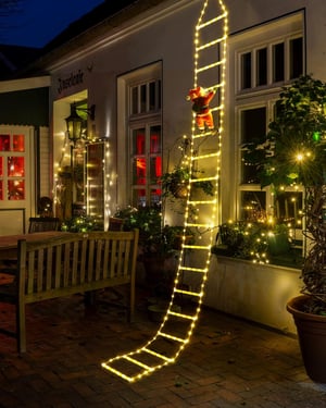 Ghirlandă luminoasă de Crăciun LED Geemoo cu scară și Moș Crăciun, 338 LED-uri, 8 moduri, temporizator - alb cald - 3 m