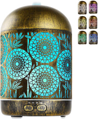 GeeRic Aroma Diffúzor 300ml - Ultrahangos Fém Párásító, 7 Színű LED, 4 Időzítő, Illóolaj Párologtató Otthonra, Irodába, Gyerekszobába - Bron 1