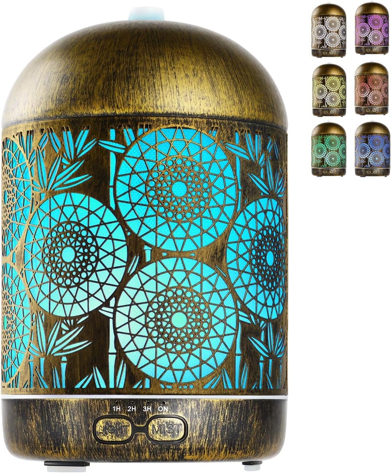 GeeRic Aroma Diffúzor 300ml - Ultrahangos Fém Párásító, 7 Színű LED, 4 Időzítő, Illóolaj Párologtató Otthonra, Irodába, Gyerekszobába - Bron