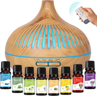 GeeRic Aroma Diffúzor 550ml + 8x10ml Illóolaj Szett - Ultrahangos Párásító 7 Színű LED Világítással, Távirányítóval, Időzítővel, Automatikus 1