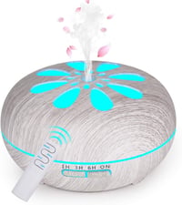 GeeRic Aroma Diffúzor 550ml - Ultrahangos Párásító Aromaterápiás Illóolaj Párologtató 7 LED Színnel és Távirányítóval - Fa Mintázatú 1