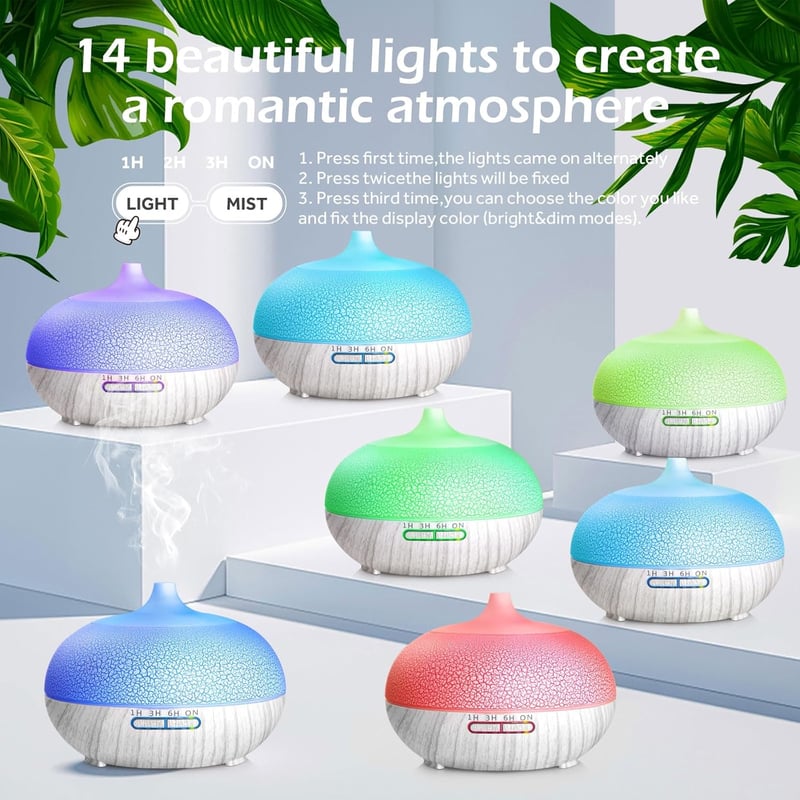 GeeRic Aroma Diffúzor 550ml - Ultrahangos Párásító Illóolajokhoz, 7 Színű LED Világítással, Távirányítóval, Automata Kikapcsolással Hálószob