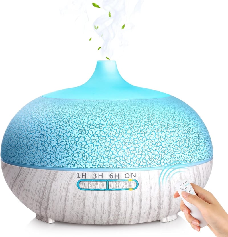 GeeRic Aroma Diffúzor 550ml - Ultrahangos Párásító Illóolajokhoz, 7 Színű LED Világítással, Távirányítóval, Automata Kikapcsolással Hálószob