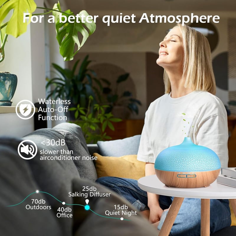 GeeRic Aroma Diffúzor 550ml - Ultrahangos Párásító Illóolajokhoz, 7 Színű LED Világítással, Távirányítóval, Időzítővel - Hálószobába, Irodáb