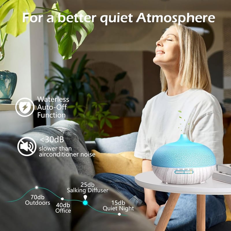 GeeRic Aroma Diffúzor 550ml - Ultrahangos Párásító Illóolajokhoz, 7 Színű LED Világítással, Távirányítóval, Automata Kikapcsolással Hálószob