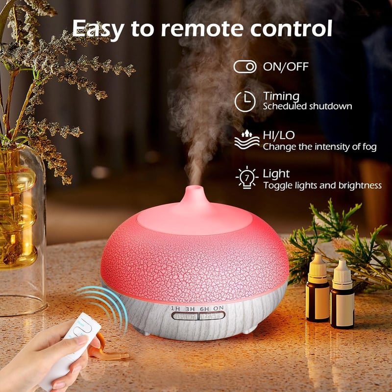 GeeRic Aroma Diffúzor 550ml - Ultrahangos Párásító Illóolajokhoz, 7 Színű LED Világítással, Távirányítóval, Automata Kikapcsolással Hálószob