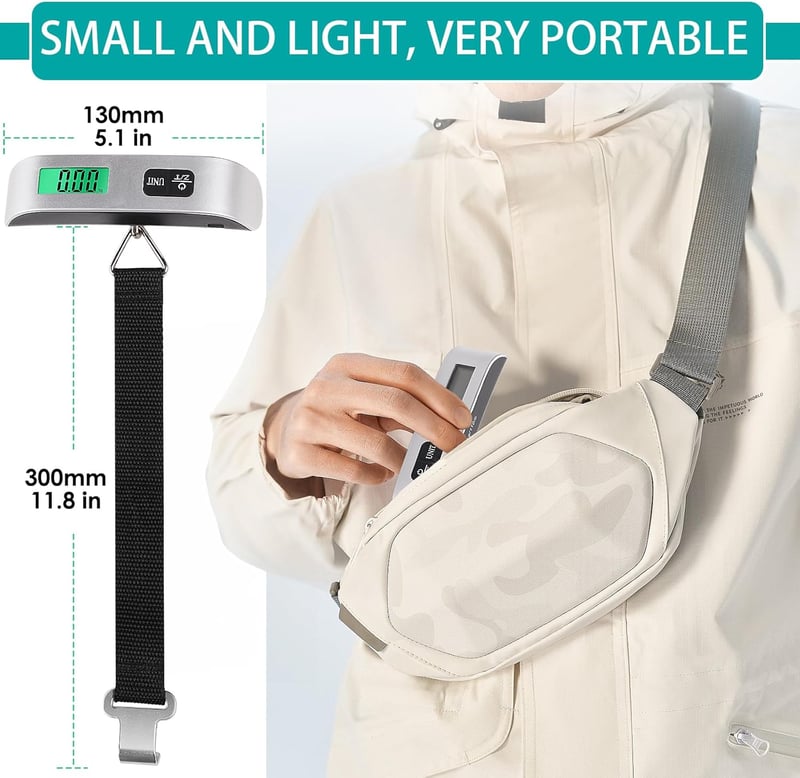 GeeRic Digitális Poggyászmérleg 50kg/110lb Terhelhetőséggel - LCD Kijelző, Hőmérséklet Érzékelő, Automatikus Kikapcsolás, Elemmel
