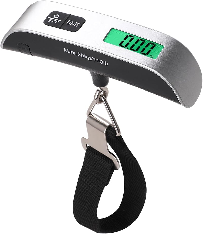 GeeRic Digitális Poggyászmérleg 50kg/110lb Terhelhetőséggel - LCD Kijelző, Hőmérséklet Érzékelő, Automatikus Kikapcsolás, Elemmel