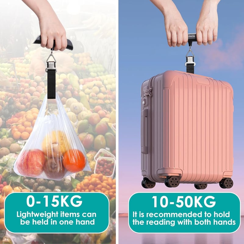 GeeRic Digitális Poggyászmérleg 50kg/110lb Terhelhetőséggel - LCD Kijelző, Hőmérséklet Érzékelő, Automatikus Kikapcsolás, Elemmel