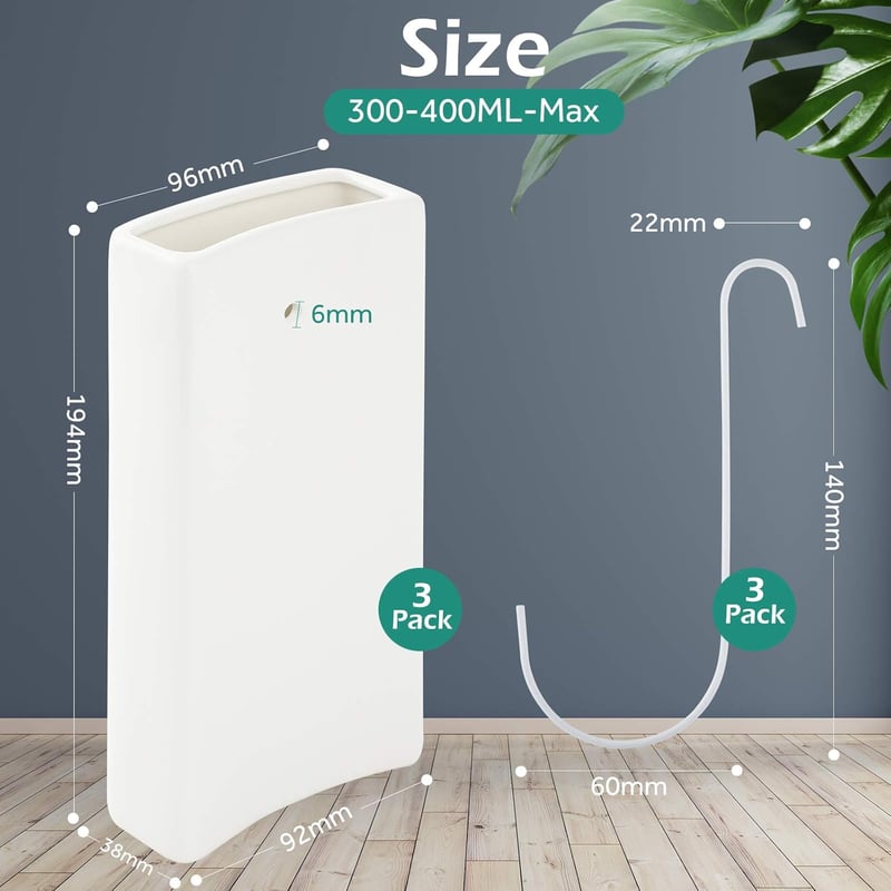 GeeRic Radiátor Párásító Készlet - 400 ml Kerámia Víz Párologtató 3 db-os Szett Fűtőtestre, S-kampókkal, Fehér, Energiatakarékos Légnedvesít