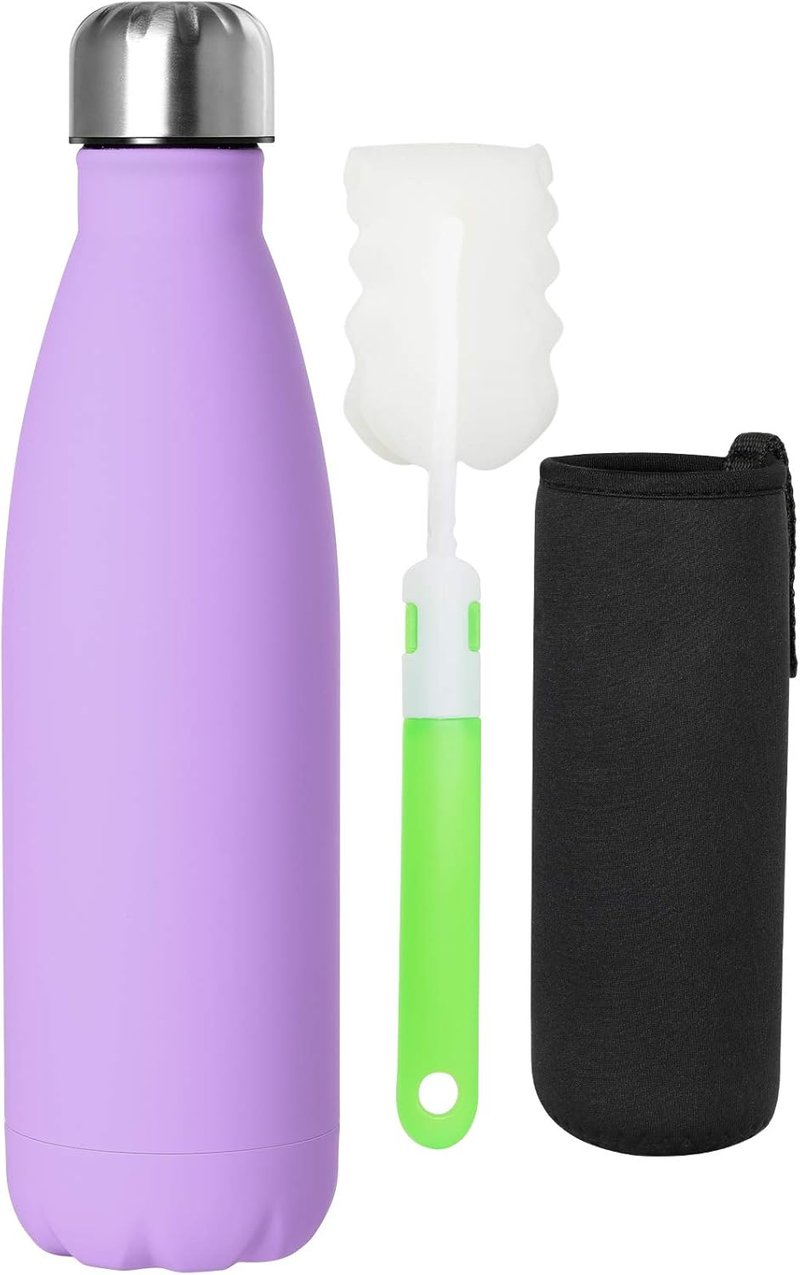 GeeRic rozsdamentes acél termosz 500ml, dupla falú vákuum izolált lila sportpalack