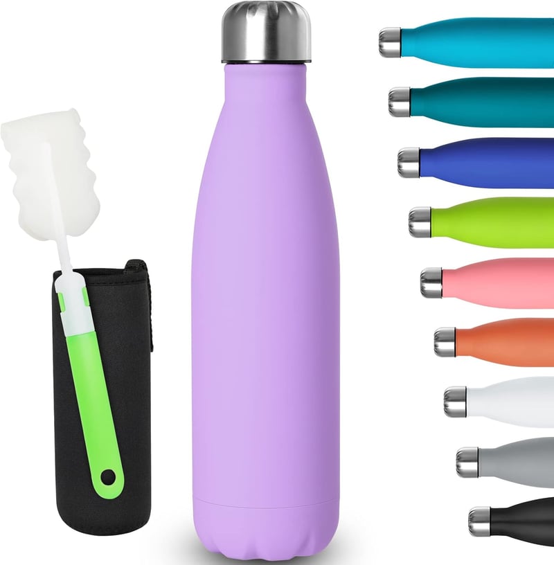 GeeRic rozsdamentes acél termosz 500ml, dupla falú vákuum izolált lila sportpalack
