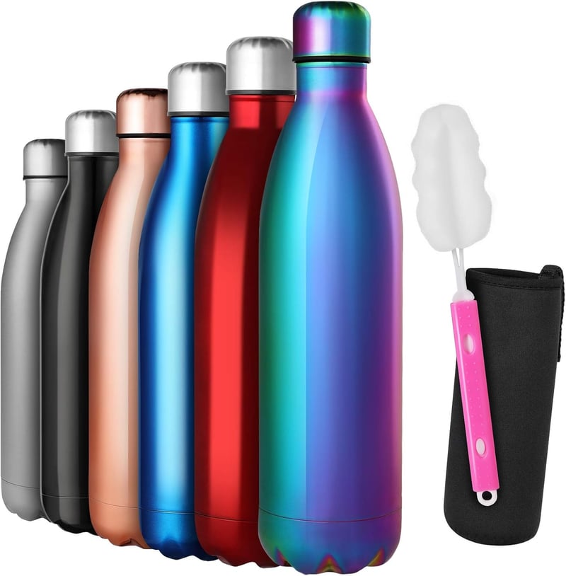 GeeRic Rozsdamentes Acél Termosz 750ml - Dupla Falú Hőszigetelő Kulacs, Szivárgásmentes, BPA-mentes, Túrázáshoz, Sportoláshoz, Világos Lila 