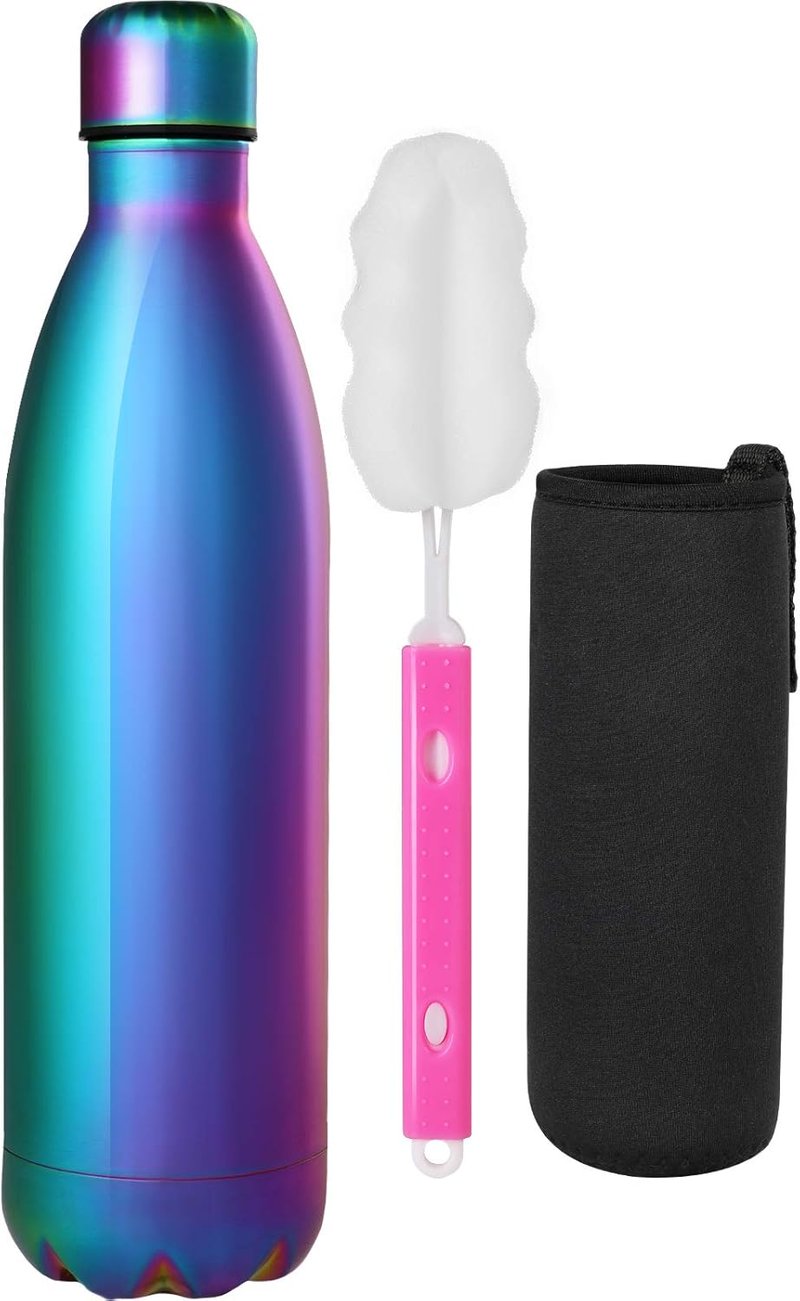 GeeRic Rozsdamentes Acél Termosz 750ml - Dupla Falú Hőszigetelő Kulacs, Szivárgásmentes, BPA-mentes, Túrázáshoz, Sportoláshoz, Világos Lila 