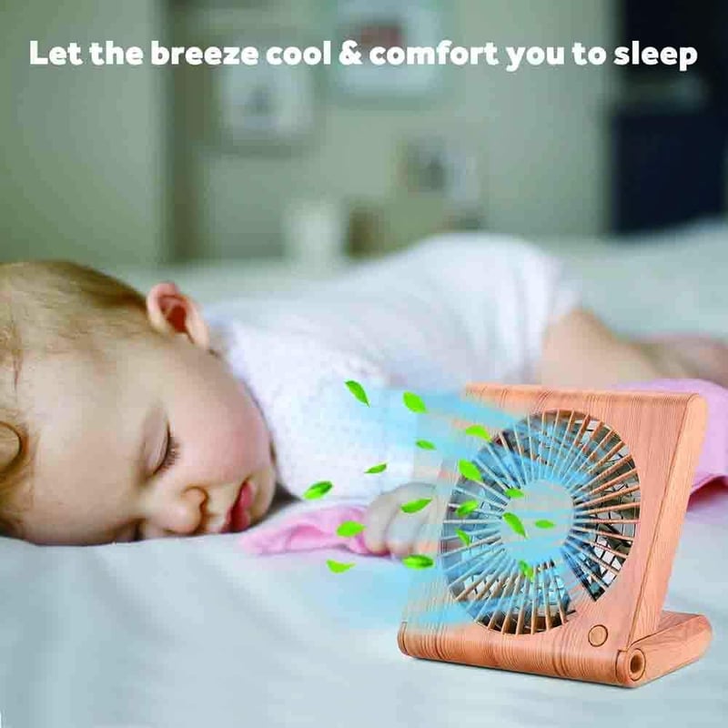 GeeRic Újratölthető USB Asztali Ventilátor - 3 Sebességes Hordozható Kisméretű Ventilátor Irodába, Gyerekszobába, Barna