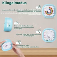 Cronometru vizual GeeRic, numărătoare inversă de 60 de minute pentru copii, cu lumină intermitentă și funcționare silențioasă, temporizator Pomodoro pentru acasă, bucătărie și școală 4