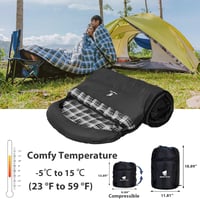 GEERTOP Hálózsák XXL 220x100cm Felnőtt 3-4 Évszak Flanell Bélés Kempingezés Túrázás Outdoor Fekete Kék Kockás 5
