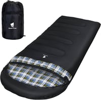 GEERTOP Hálózsák XXL 220x100cm Felnőtt 3-4 Évszak Flanell Bélés Kempingezés Túrázás Outdoor Fekete Kék Kockás 1