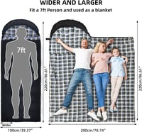 GEERTOP Hálózsák XXL 220x100cm Felnőtt 3-4 Évszak Flanell Bélés Kempingezés Túrázás Outdoor Fekete Kék Kockás 3