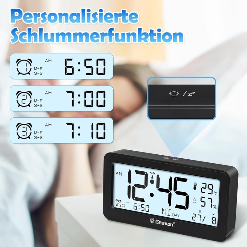 Geevon DCF digitális ébresztőóra rádióval, LED kijelzővel, hőmérővel