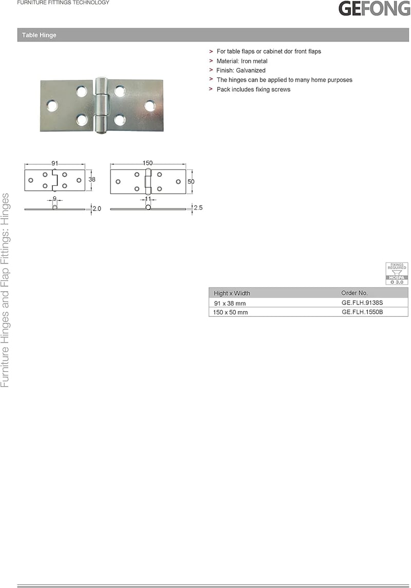 GEFONG 270 fokos zsanér összecsukható asztalszárnyhoz és szekrényajtóhoz 150 x 50 mm 4 db csomagban