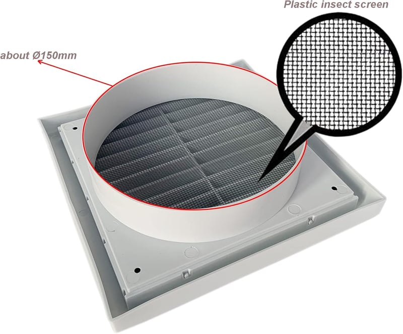 GEFONG Szellőzőrács 150mm Fehér ABS Műanyag Fali Ventillátor Rács Fürdőszoba Konyha Rovarháló 6 Hüvelyk