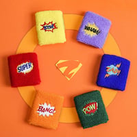 Gejoy set 24 brățări sport pentru copii, bentițe de transpirație din bumbac, colorate, cu model Pow Zap, 6 tipuri, ideale pentru petreceri aniversare 7