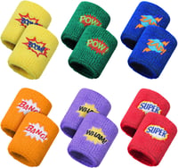 Gejoy set 24 brățări sport pentru copii, bentițe de transpirație din bumbac, colorate, cu model Pow Zap, 6 tipuri, ideale pentru petreceri aniversare 1