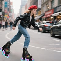Gelory Unisex Görkorcsolya Világító Kerekekkel - Klasszikus Magas Szárú Műbőr Quad Korcsolya Kezdőknek, Beltéri-Kültéri Használatra 2