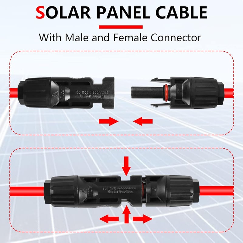 GELRHONR 2m Napelem Hosszabbító Kábel 10AWG 6mm² Csatlakozóval Fotovoltaikus Rendszerhez