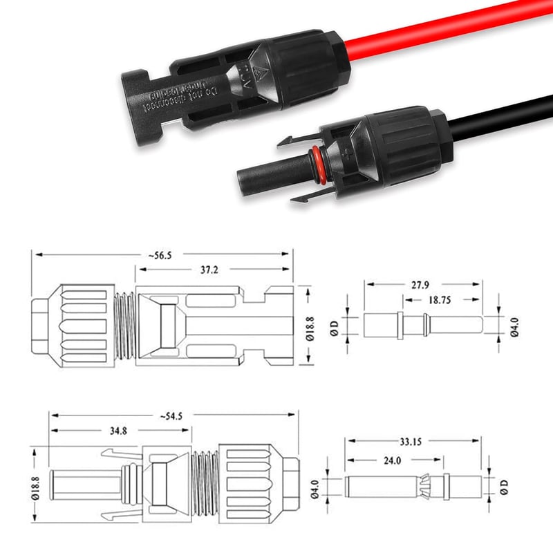 GELRHONR 2m Napelem Hosszabbító Kábel 10AWG 6mm² Csatlakozóval Fotovoltaikus Rendszerhez