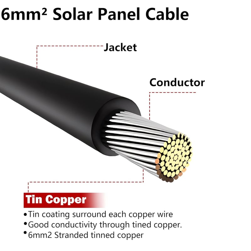 GELRHONR 2m Napelem Hosszabbító Kábel 10AWG 6mm² Csatlakozóval Fotovoltaikus Rendszerhez