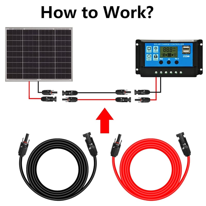 GELRHONR 2m Napelem Hosszabbító Kábel 10AWG 6mm² Csatlakozóval Fotovoltaikus Rendszerhez