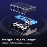 GemCoo 9 v 1 USB-C autonabíjačka a rozbočovač do zapaľovača 171 W, 3x12 V/24 V zásuvka, 4 USB + duálny PD port, LED displej napätia, samostatné vypínače 8