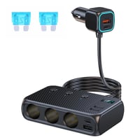 GemCoo 9 v 1 USB-C autonabíjačka a rozbočovač do zapaľovača 171 W, 3x12 V/24 V zásuvka, 4 USB + duálny PD port, LED displej napätia, samostatné vypínače 1