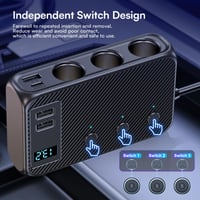 GemCoo 9 v 1 USB-C autonabíjačka a rozbočovač do zapaľovača 171 W, 3x12 V/24 V zásuvka, 4 USB + duálny PD port, LED displej napätia, samostatné vypínače 4