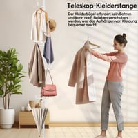 Teleskopický vešiak na oblečenie Gemsaya s 5 háčikmi, biely, 110-310 cm, bez vŕtania, do predsiene, spálne, obývačky a kancelárie, na klobúky a tašky 4