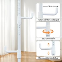 Teleskopický vešiak na oblečenie Gemsaya s 5 háčikmi, biely, 110-310 cm, bez vŕtania, do predsiene, spálne, obývačky a kancelárie, na klobúky a tašky 3