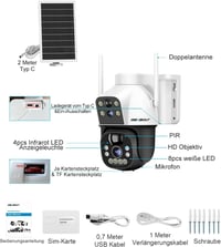 GENBOLT 3G/4G LTE Napelemes Biztonsági Kamera Kültéri Vezeték Nélküli 2.5K SIM Kártyás 8W 15600 mAh Akkumulátoros Reflektor Dual Objektív 9