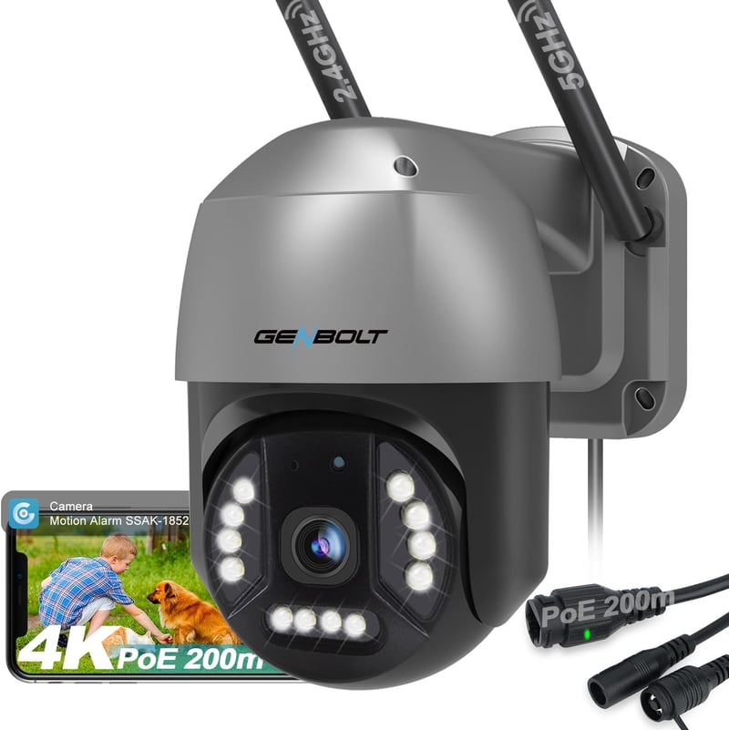 GENBOLT Kültéri Biztonsági Kamera 8MP 4K WiFi Színes Éjjellátás Automatikus Követés DC PoE Tápellátás IP Kamera