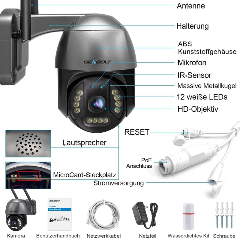 GENBOLT Kültéri Biztonsági Kamera 8MP 4K WiFi Színes Éjjellátás Automatikus Követés DC PoE Tápellátás IP Kamera