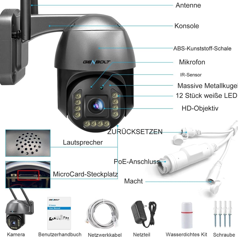 GENBOLT Kültéri Biztonsági Kamera 8MP 4K WiFi Színes Éjjellátás Automatikus Követés DC PoE Tápellátás IP Kamera