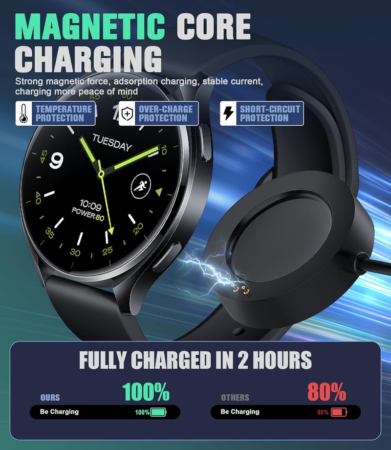 Generic Mágneses Töltőkábel Xiaomi Watch 2/2 Pro/S2/S3/H1 Okosórákhoz - 1m USB-A Csatlakozó, Túlfeszültség Elleni Védelem, Fekete