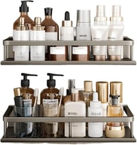 Generic Öntapadós Fürdőszobai Polc Rozsdamentes Acél 40cm 2 Szintes Fúrás Nélkül 1