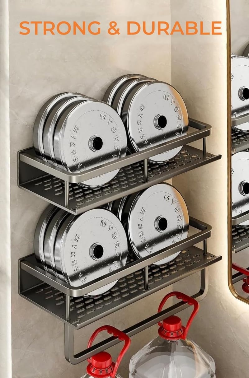 Generic Öntapadós Fürdőszobai Polc Rozsdamentes Acél 40cm 2 Szintes Fúrás Nélkül