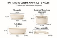 Krémová hliníková súprava riadu Générique – sada panvíc a hrncov, 2,2 kg, ľahká kuchynská súprava na varenie 2