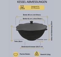 Generisch 12L Öntöttvas Kazan Üzbég Főzőedény - Indukciós Tűzhelyen és Sütőben Használható Vastag Falú Bogrács Fedővel Plov Készítéséhez 5