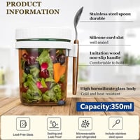 Generisch 2 db Overnight Oats üveg tetővel és kanállal, 350 ml, légmentes tárolóedény 2